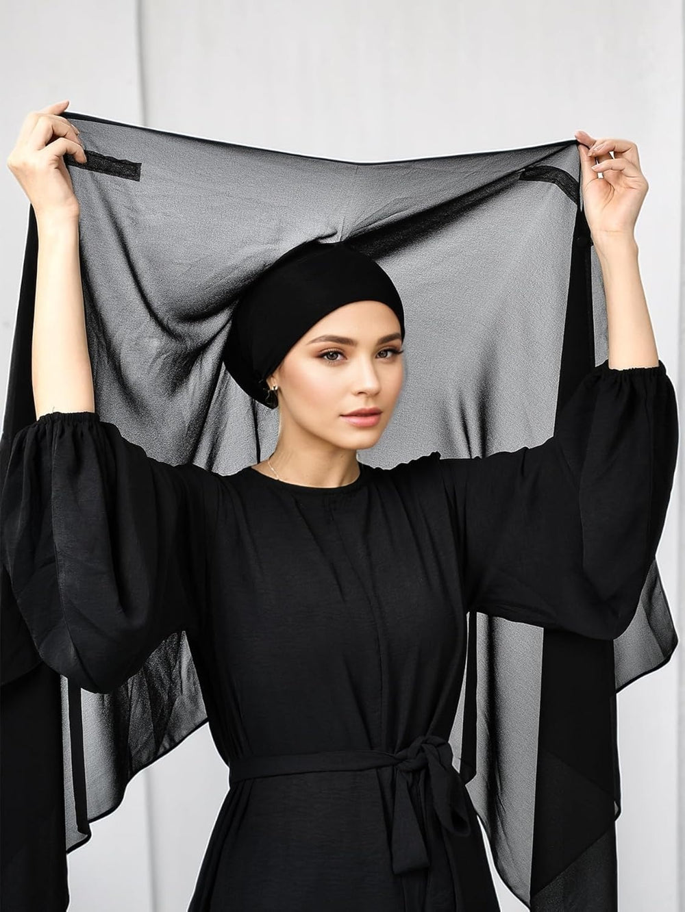 Instant Chiffon Hijab Set 3-in-1 Hijabs Scarf with Built-in Magnets and Undercap Head Wraps with Modal Cap - Image 7
