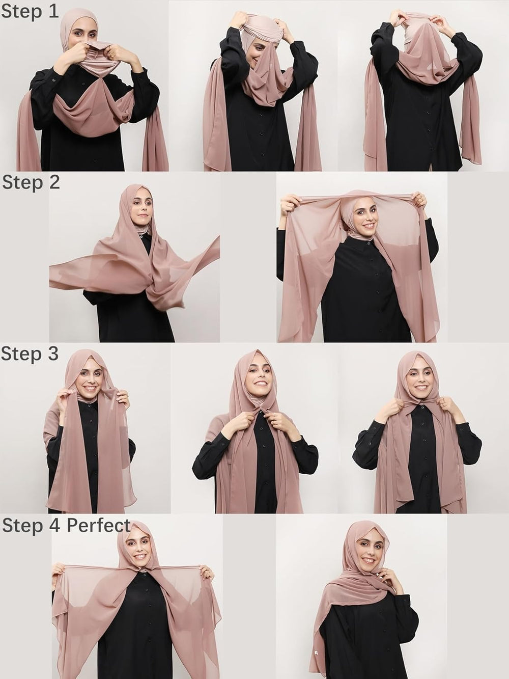 Instant Chiffon Hijab Set 3-in-1 Hijabs Scarf with Built-in Magnets and Undercap Head Wraps with Modal Cap - Image 9