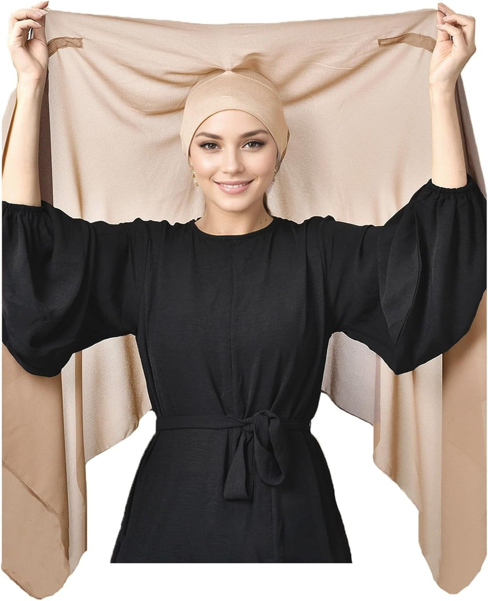 Instant Chiffon Hijab Set 3-in-1 Hijabs Scarf with Built-in Magnets and Undercap Head Wraps with Modal Cap - Image 11