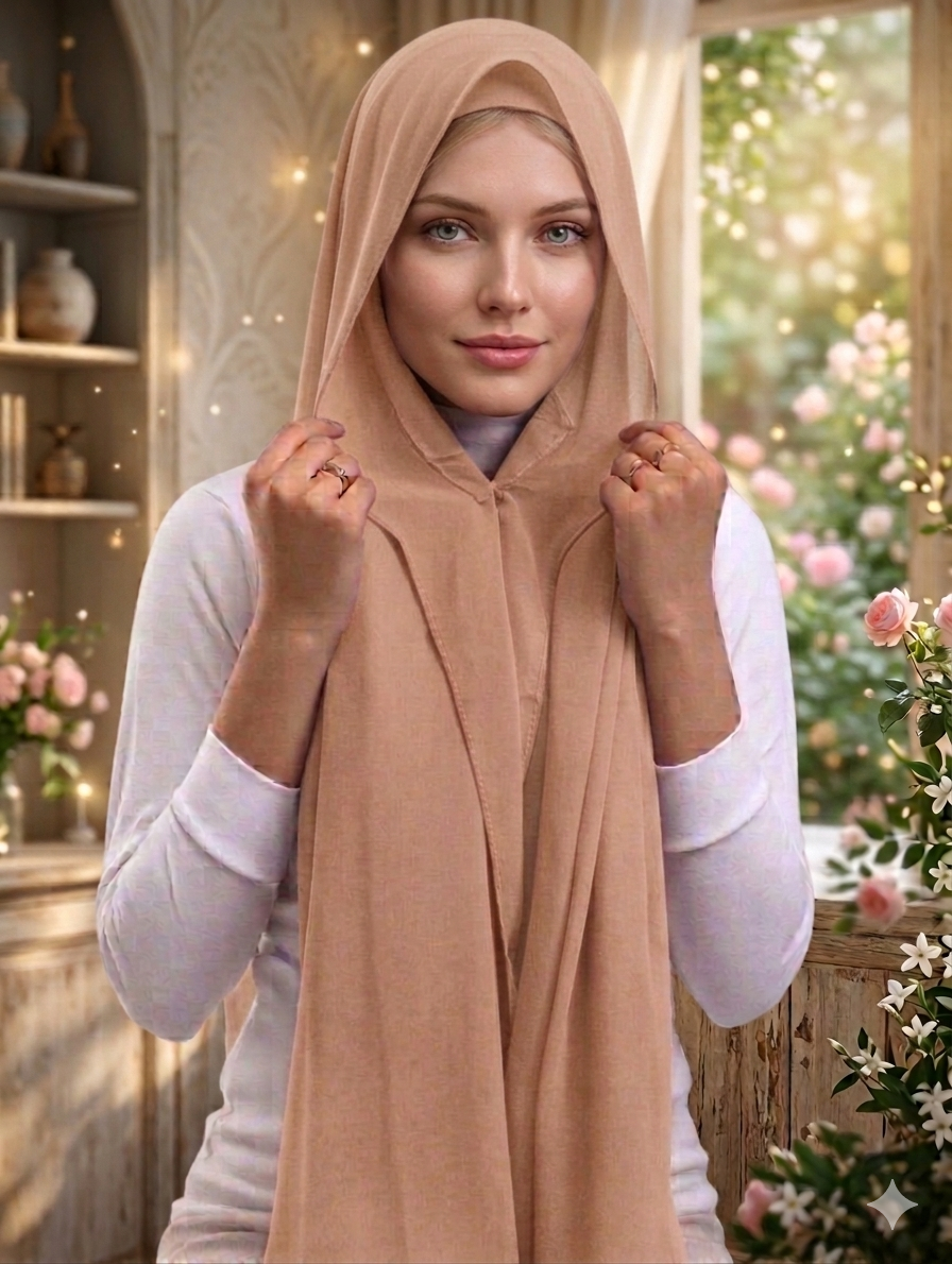 Instant Chiffon Hijab Set 3-in-1 Hijabs Scarf with Built-in Magnets and Undercap Head Wraps with Modal Cap - Image 4